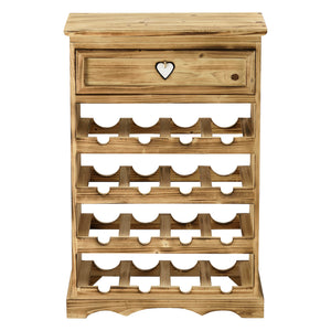 Mobile Portabottiglie con Cassetto 86 x 55 x 22 cm Cantinetta in Legno di Pino per 16 bottiglie Bancone Portabottiglie da Vino con 4 Ripiani in Design Classico
