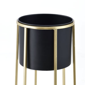 Set di 2 Portavasi in Metallo di Forma Rotonda Supporto in Color Oro per Piante in 2 Altezze Diverse con Coprivaso Nero