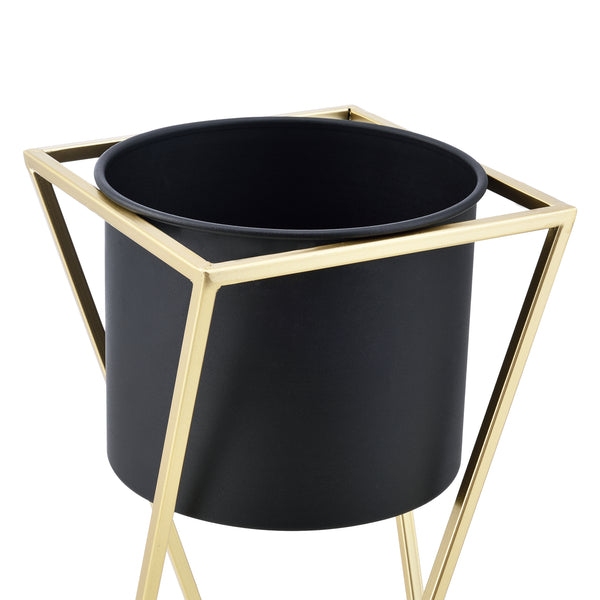 Set di 2 Portavasi in Metallo Supporto in Color Oro per Piante in 2 Altezze Diverse con Coprivaso Rotondo Nero 2 Portafiori di Design