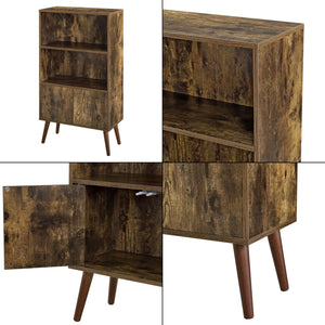 Mobile per Soggiorno con Armadietto e Ripiani 113 x 60 x 30 cm Libreria / Scaffale / Mobile a Terra con Ante Apertura a Pressione Push-to-Open - 4 Gambe in Legno Massiccio - Effetto Legno Scuro