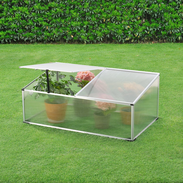 Mini Serra da Balcone/Terrazza per Piante Box Traslucido in Policarbonato 60 x 100 x 30/40 cm Protezione Piantine con Tettuccio Diviso e Apribile