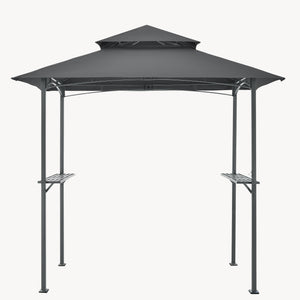 Gazebo per Barbecue Parga con Tetto Doppio e 2 Ripiani 250x241x151 cm - Grigio Scuro [en.casa]