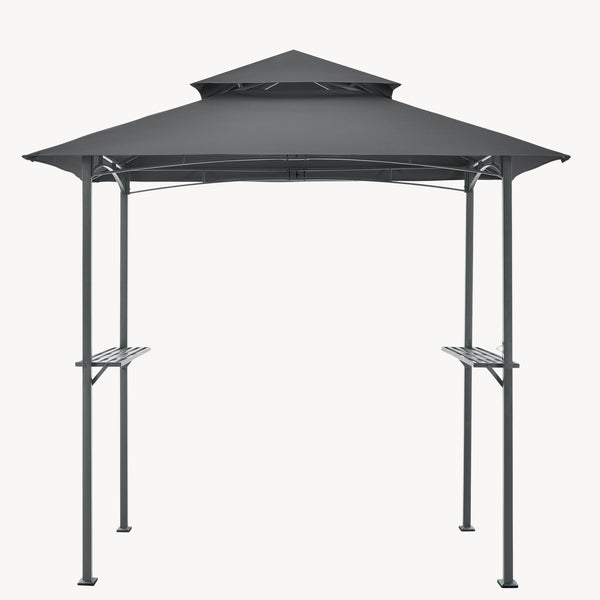 Gazebo per Barbecue Parga con Tetto Doppio e 2 Ripiani 250x241x151 cm - Grigio Scuro [en.casa]