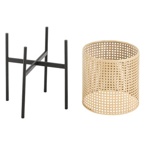 Set di 3 Portavasi in Metallo Supporto Nero con Coprivaso Tondo in Color Sabbia - Portapiante in 3 Misure Diverse
