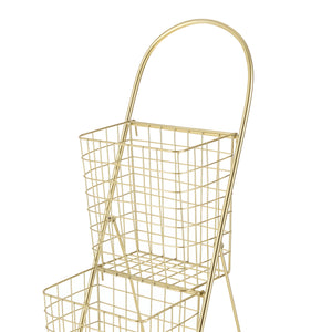 Scaffale di Design con 3 Cestini Rimovibili - Mobiletto in Metallo a Forma di Scala con 3 Contenitori - Portariviste, Portafrutta, Portaoggetti - Colore Ottone