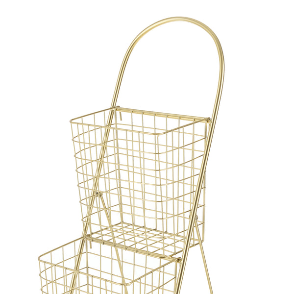 Scaffale di Design con 3 Cestini Rimovibili - Mobiletto in Metallo a Forma di Scala con 3 Contenitori - Portariviste, Portafrutta, Portaoggetti - Colore Ottone
