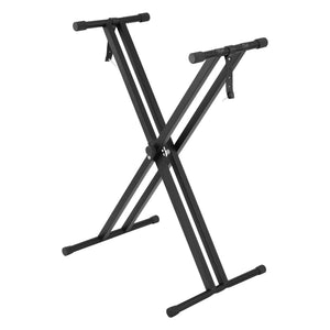 Set Composto di Supporto per Tastiera Musicale e Panca Imbottita in Similpelle, Costruzione Pieghevole e Regolabile in Altezza, Telaio in Ferro con Gomma Antiscivolo - Nero