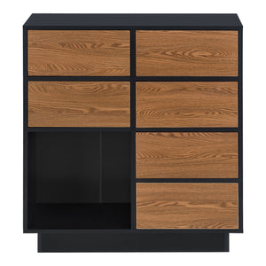 Mobile per Soggiorno/Ingresso/Ufficio con 6 Armadietti e 1 Scomparto Aperto, Comò 88x80x30cm (AxLaxP) Mobile a Terra con Ante Apertura a Pressione Push-to-Open - Nero/Effetto Legno