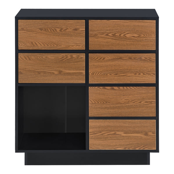 Mobile per Soggiorno/Ingresso/Ufficio con 6 Armadietti e 1 Scomparto Aperto, Comò 88x80x30cm (AxLaxP) Mobile a Terra con Ante Apertura a Pressione Push-to-Open - Nero/Effetto Legno