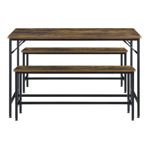 Set tavolo da pranzo e panca Pajala Nero/Tonalità di legno scuro en.casa