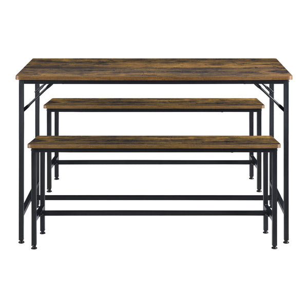 Set tavolo da pranzo e panca Pajala Nero/Tonalità di legno scuro en.casa