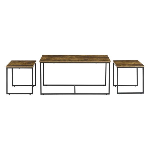 Set di 3 Tavolini da Salotto Haparanda Forma di Cubo/Rettangolare - Color Legno Scuro/Nero [en.casa]