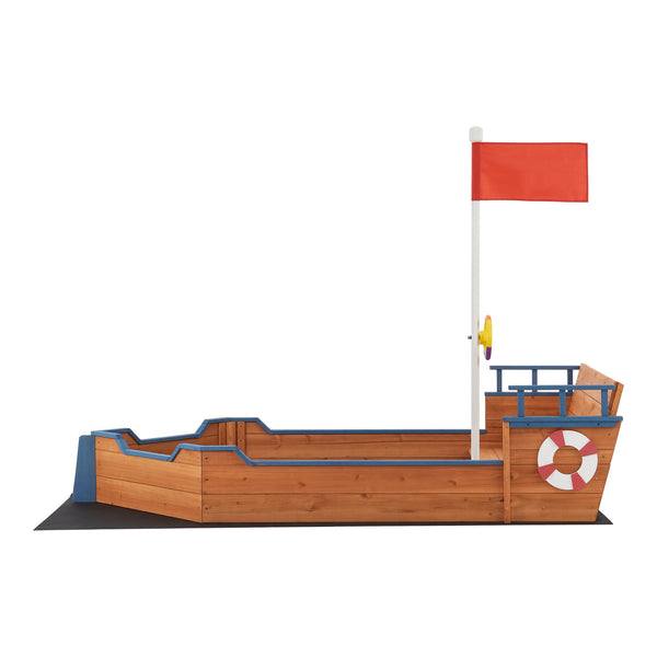 Sandbox Mestia con aspetto di nave pirata 136x193x94cm Legno Naturale [en.casa]