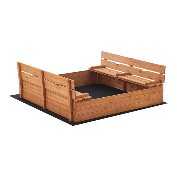 Sabbiera in Legno 'Campillos' con Panchine Integrate e Telo Permeabile - Chiudibile [en.casa]