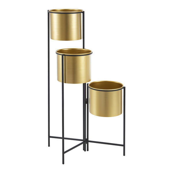 Porta piante Haasdonk 3 pz. Nero color ottone [en.casa]