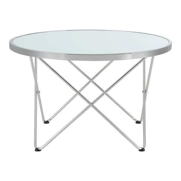 Tavolino Nikkeby struttura in metallo argento/effetto vetro latteo [en.casa]