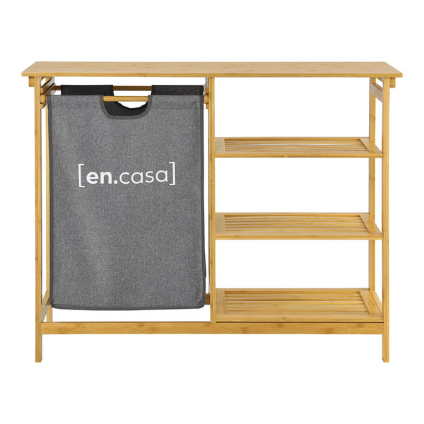 Scaffale da bagno con cesta per biancheria Nousiainen in bambù 80 x 100 x 30 cm [en.casa]