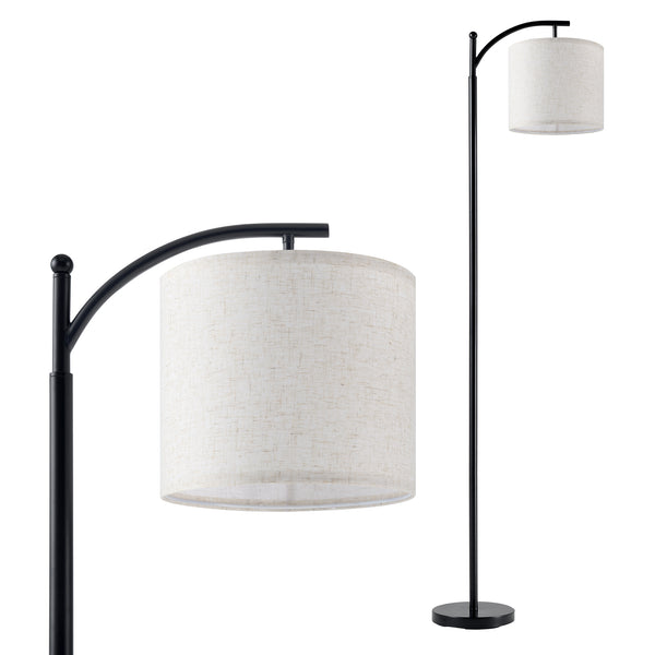 Lampada da Terra 'Coventry' Piantana in Metallo Nero con Paralume in Tessuto Beige [lux.pro]