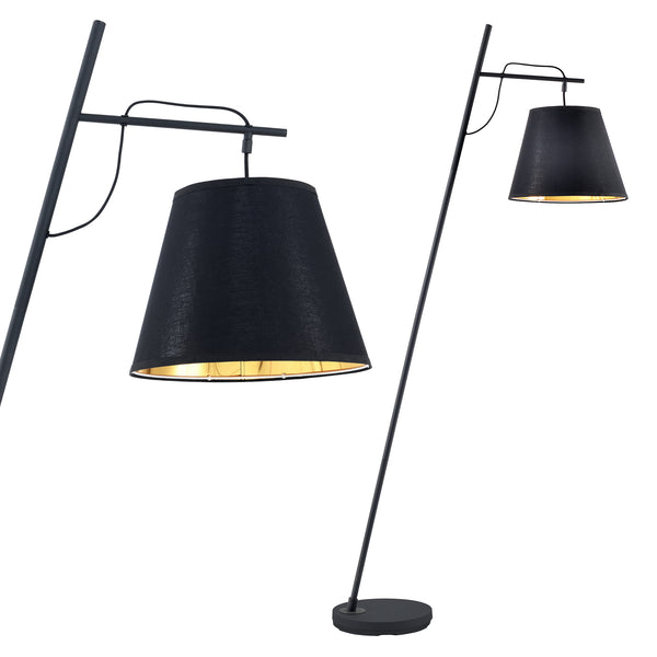 Lampada da Terra 'Nottingham' Piantana Pendente in Metallo con Paralume in Tessuto - Nero [lux.pro]