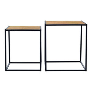 Set di 2 Tavolini Sovrapponibili 'Grindavik' a Forma di Cubo - Color Legno/Nero [en.casa] 