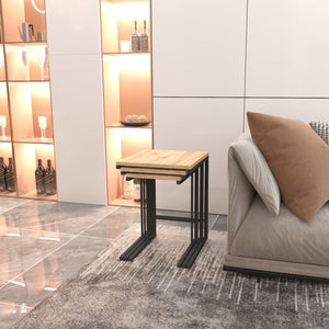 Tavolino da salotto Jakobstad set da 3 pezzi nero/effetto legno [en.casa]