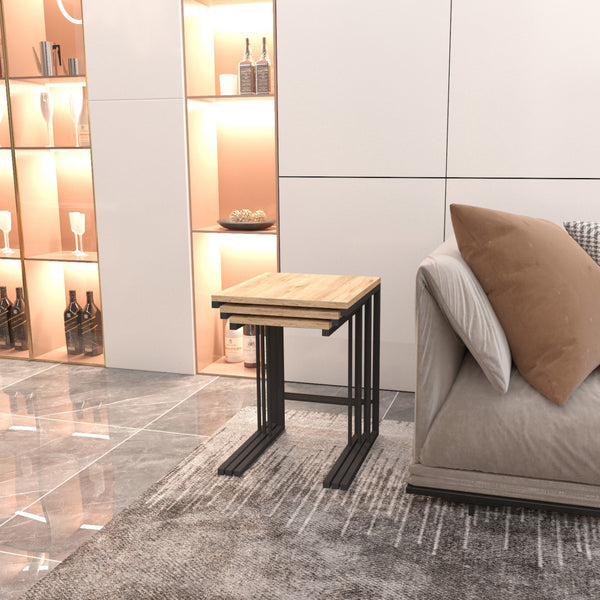 Tavolino da salotto Jakobstad set da 3 pezzi nero/effetto legno [en.casa]