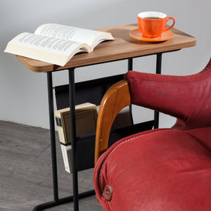 Tavolino Basso ’Bov’ Tavolino Laterale da Divano con Contenitore Portariviste in Tessuto - Nero / Effetto Noce [en.casa]