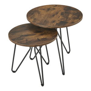 Set di 2 Tavolini Bassi da Salotto 'Väsby' con Piano Rotondo in Effetto Legno Scuro e Gambe a Forcina in Acciaio [en.casa]