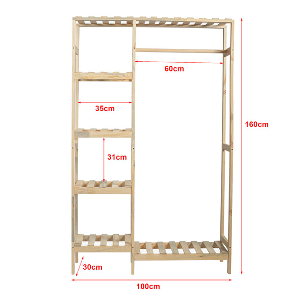 Stand Appendiabiti 'Smørum' 160 x 100 x 30 cm Organizzatore Guardaroba con Barra Porta Abiti e Ripiani Laterali Struttura in Legno di Pino [en.casa]
