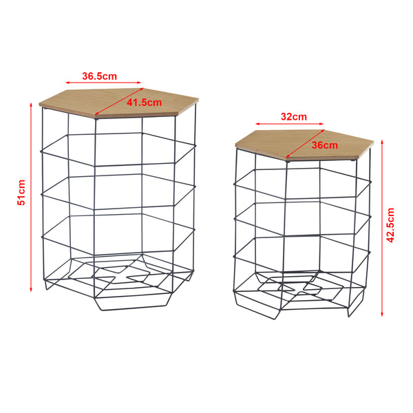 Set di tavolini Hørsholm set da 2 cestino in metallo nero / colore legno [en.casa]