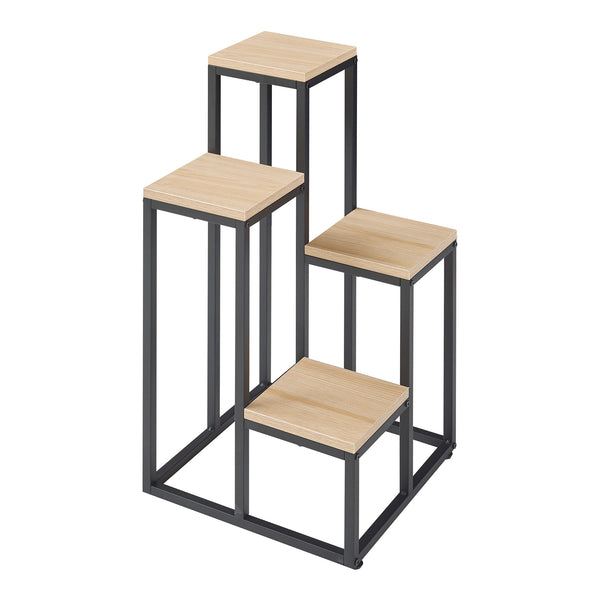 Scaffale Porta Piante Ameland a Gradoni con 4 Ripiani 67 x 34 x 34 cm - Nero / Effetto Rovere [en.casa]