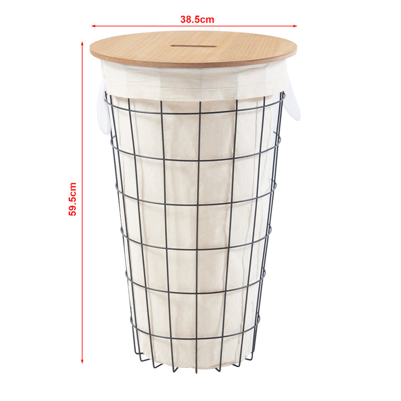 Schizzo in scala Cesto per Bucato 'Skive' Portabiancheria in Metallo con Coperchio in MDF e Sacco in Tessuto - Capienza 40 L [en.casa] 