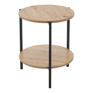 Tavolino laterale Kuopio 50xØ40cm Nero/effetto legno [en.casa]