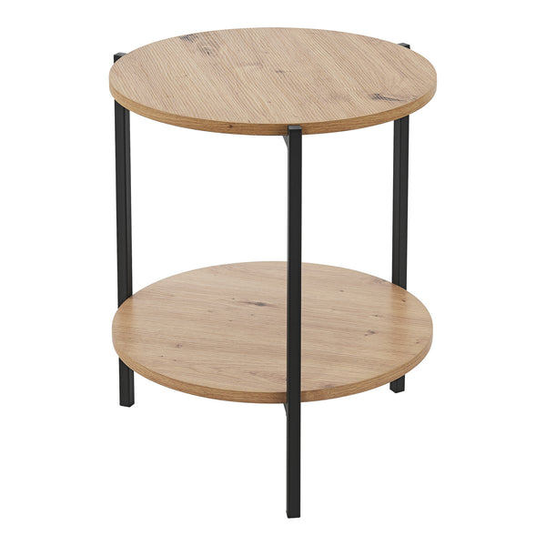 Tavolino laterale Kuopio 50xØ40cm Nero/effetto legno [en.casa]