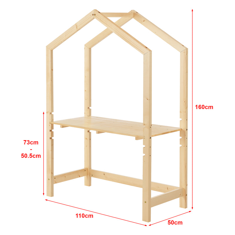 Schizzo in scala Scrivania Suså per Cameretta Forma di Casetta - Legno Naturale [en.casa]