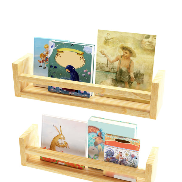 Set di 4 Mensole da Parete Nykarleby con Barra Anticaduta 44 x 9 x 10 cm Legno di Pino Naturale [en.casa] 