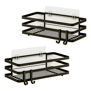 Set Pertunmaa di 2 Mensole da Bagno Cucina con Barre Anticadute - Metallo Nero [en.casa] 