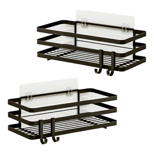 Set Pertunmaa di 2 Mensole da Bagno Cucina con Barre Anticadute - Metallo Nero [en.casa] 