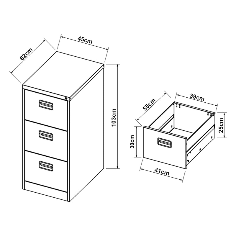 Schizzo in scala Cassettiera Rääkkylä in Acciaio con 3 Cassetti 103 x 45 x 62 cm - Grigio [en.casa]
