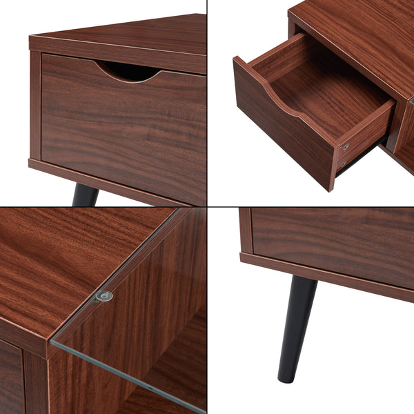 Tavolino Centrale da Salotto Markaryd con Cassetto e Piano in Vetro - Effetto Noce [en.casa]