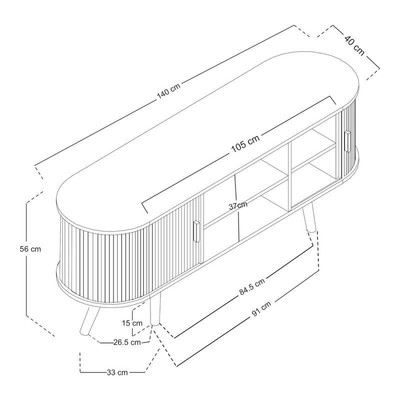 Schizzo in scala Credenza Nordkapp con Ante Scorrevoli 140 x 40 x 56 cm Naturale [en.casa] 
