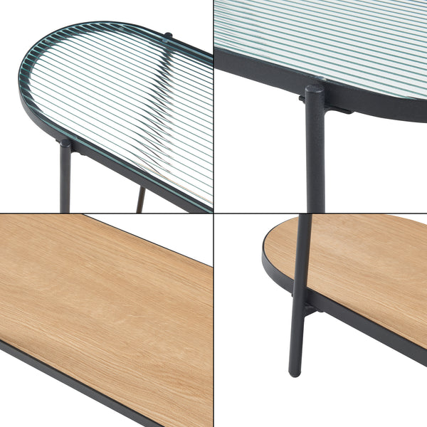 Tavolo a Consolle Høyanger con 2 Piani Ovali in Vetro e MDF Effetto Rovere [en.casa]