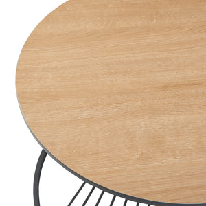 Tavolino Basso Fossbergom a Clessidra con 2 Piani Rotondi - Effetto Rovere / Nero [en.casa] 