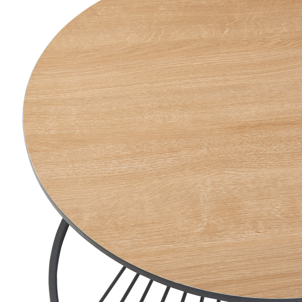 Tavolino Basso Fossbergom a Clessidra con 2 Piani Rotondi - Effetto Rovere / Nero [en.casa] 
