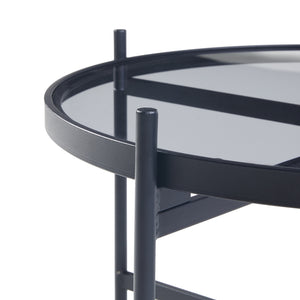 Tavolino Basso Lier con Piano Rotondo Ø 61 in Vetro Telaio in Metallo Nero [en.casa] 