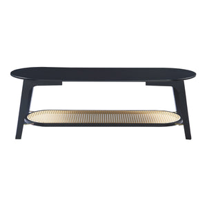 Tavolino da salotto Taivalkoski 120x43x40 cm Nero/effetto rattan [en.casa]