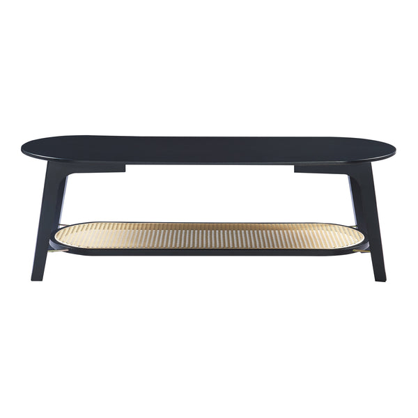 Tavolino da salotto Taivalkoski 120x43x40 cm Nero/effetto rattan [en.casa]