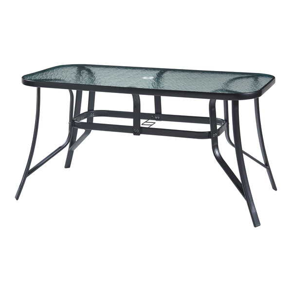 Set di Mobili da Giardino Aradeo Tavolo con Piano in Vetro e 6 Sedie Impilabili - Nero casa.pro