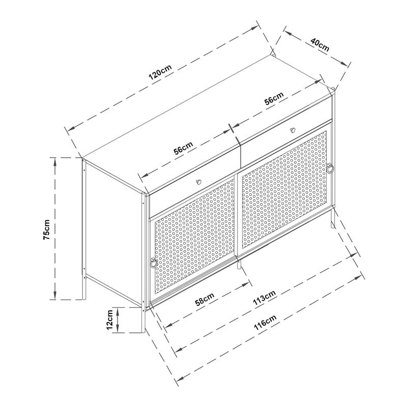 Schizzo in scala Mobile Porta TV Tysnes con 2 Cassetti e Scomparto Chiuso - Effetto Rovere / Nero [en.casa]