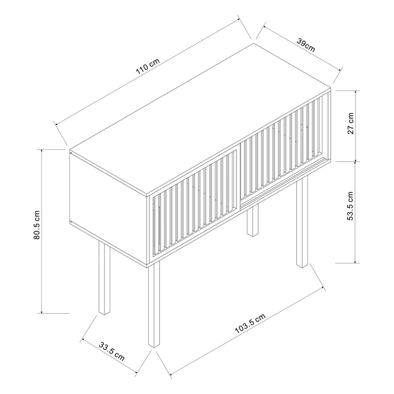 Schizzo in scala Tavolo Consolle Ypäjä in Bambù con Ante Scorrevoli 110 x 39 x 80,5 cm - [en.casa]